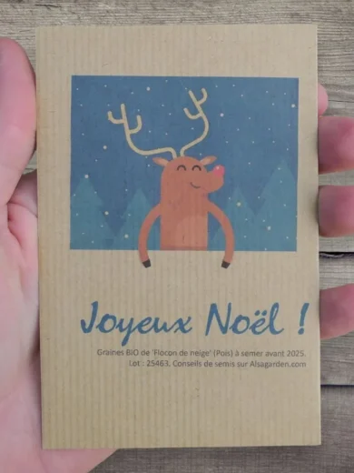 Carte de vœux à semer "Joyeux Noël" (Rudolph) - Graines de 'Flocon de Neige'