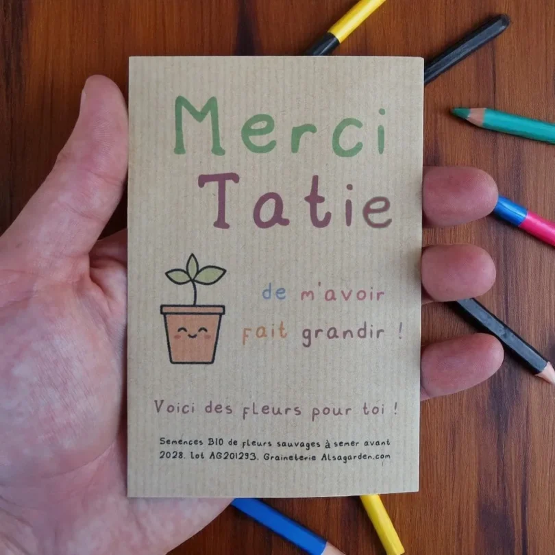 Carte de vœux à semer “Merci Tatie” (Jeune pousse) – Graines de Fleurs sauvages